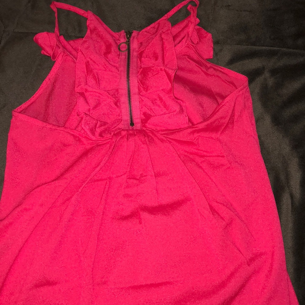 Hot Pink Ruffle Racerback/Zipper Blouse  (Large) - Picture 5 of 5